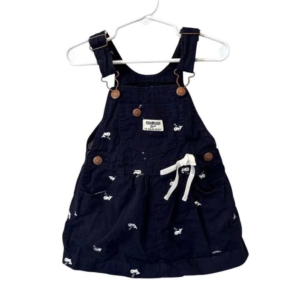Osh Kosh B'Gosh Overall Dress Size 3T Months Navy Blue White Whales Nautical